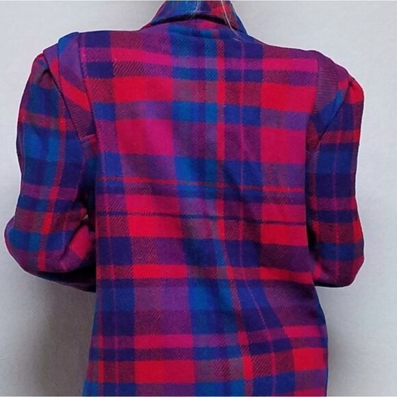 VINTAGE 1970s Dani Colby Pink Blue Plaid Recycled Wool Pleat Shoulder Jacket 18W - Picture 5 of 16